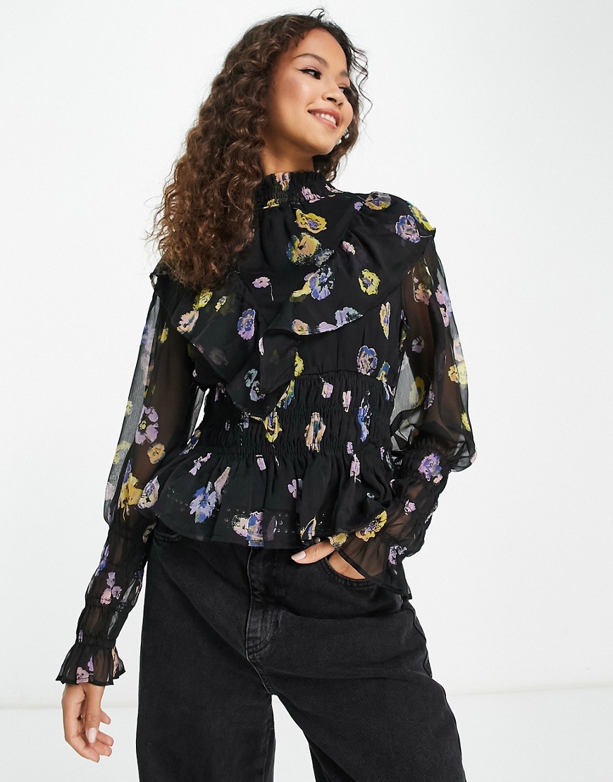 Vero Moda Shirred Detail Midi Dress In Floral Print-multi