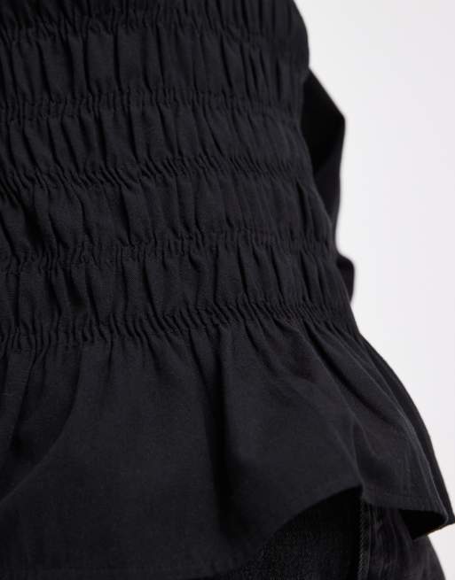 Vero Moda shirred bodice top with poet sleeve in black, 4 of 4
