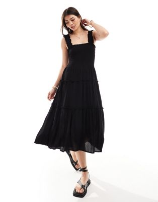 Vero Moda Shirred Cami Midi Dress In Black