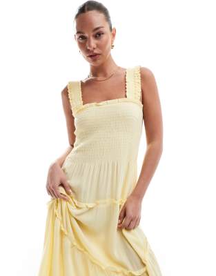 Vero Moda Shirred Cami Midi Dress In Yellow