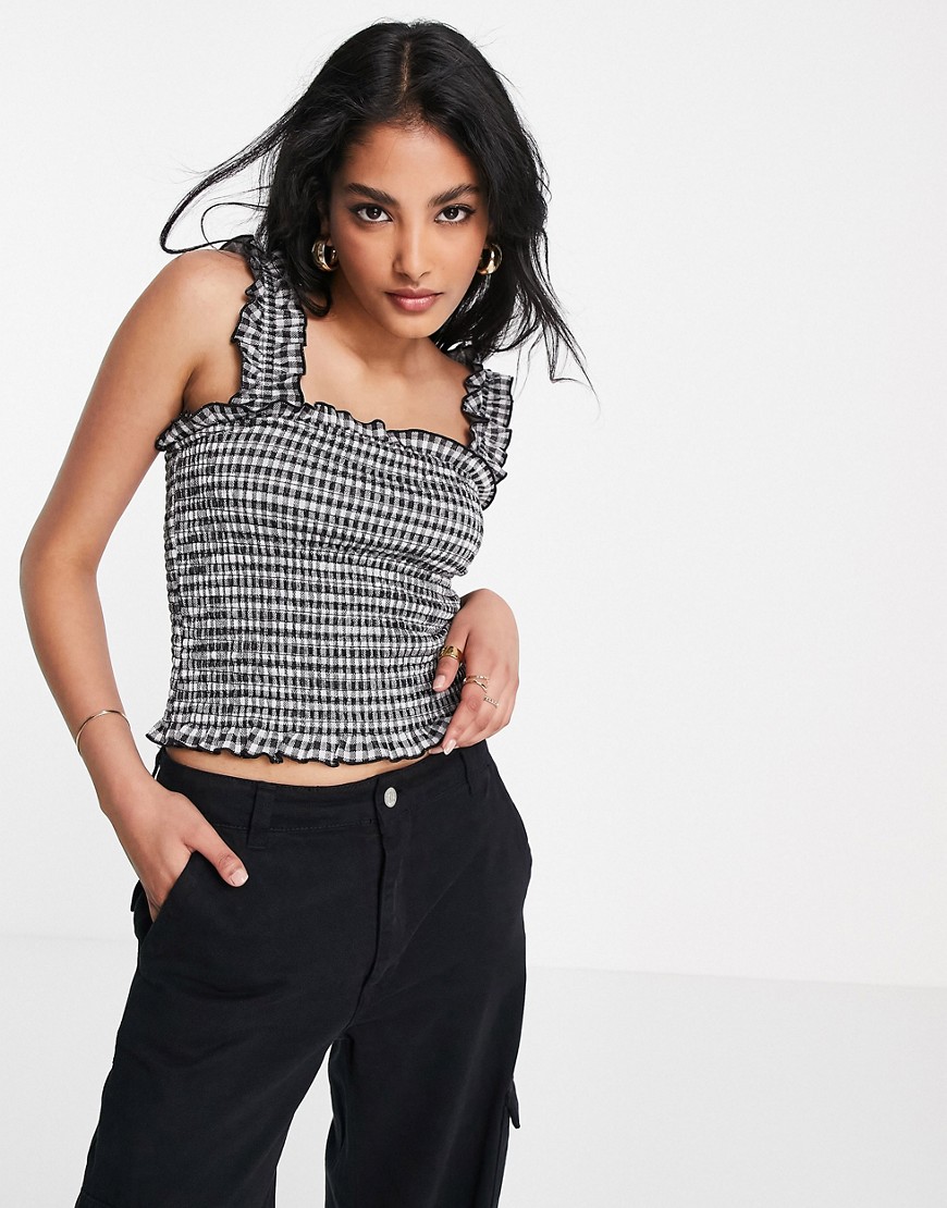 Vero Moda shirred ruffle detail cami top in black gingham - part of a set