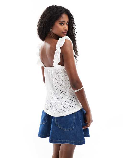 Vero Moda shirred straps cami top in white, 4 of 4
