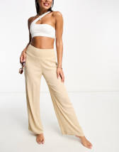 ASOS DESIGN Petite drawstring palazzo beach trouser in black