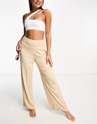 ASOS DESIGN wide leg beach trouser co-ord in white gauze