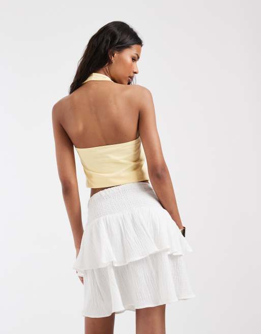Vero Moda shirred waist ruffle him cheesecloth mini skirt in white, 5 of 5