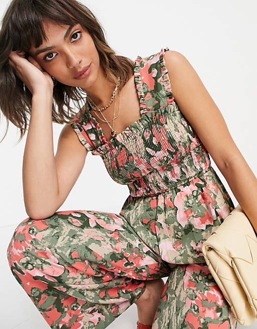 tijdschrift Krijt dynamisch Vero Moda shirred wide leg jumpsuit in pink and green floral | ASOS