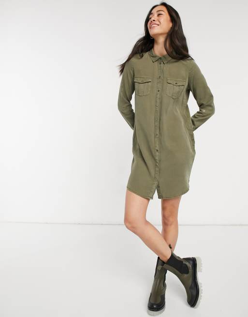 Verfijning Atletisch Magnetisch Vero Moda shirt dress in khaki | ASOS