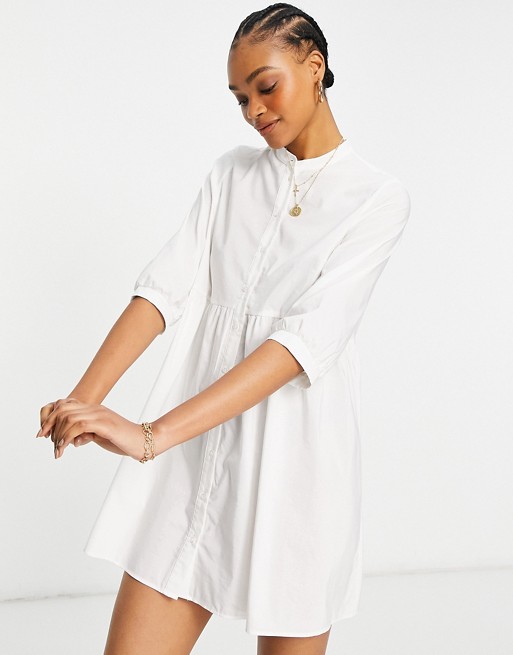 Vero Moda collarless shirt dress in white