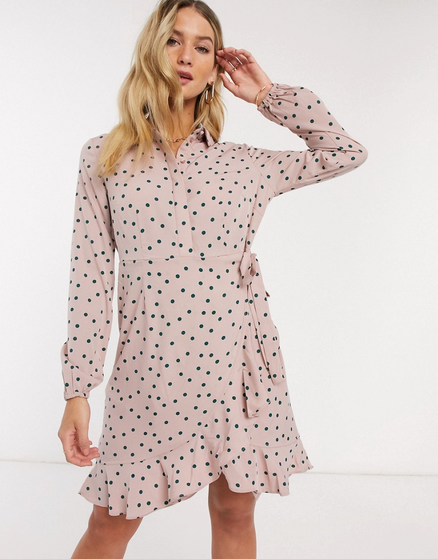 Stem Desperate Whisper Vero Moda Shirt Dress With Wrap Detail In Pink Spot-multi | ModeSens