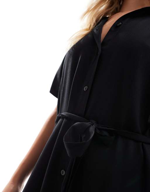 Vero Moda shirt midi dress with tie in black |