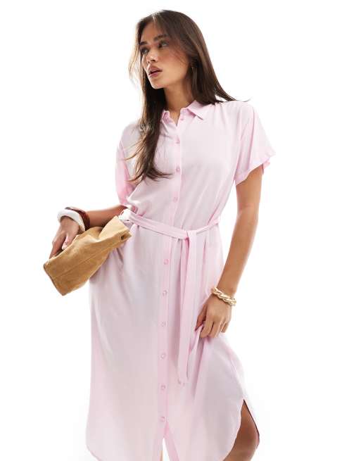 Vero Moda shirt midi dress with tie belt in pink , 2 of 4
