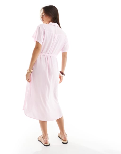 Vero Moda shirt midi dress with tie belt in pink , 4 of 4