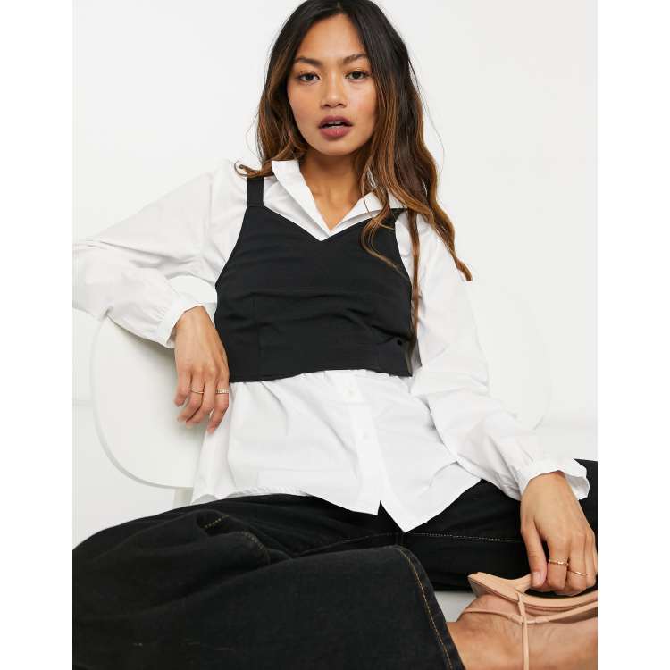 Vero Moda shirt with cami top in black and white | ASOS