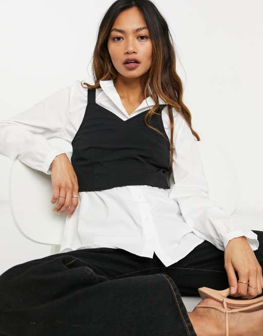 Vero Moda shirt with layered cami top in black and white | ASOS