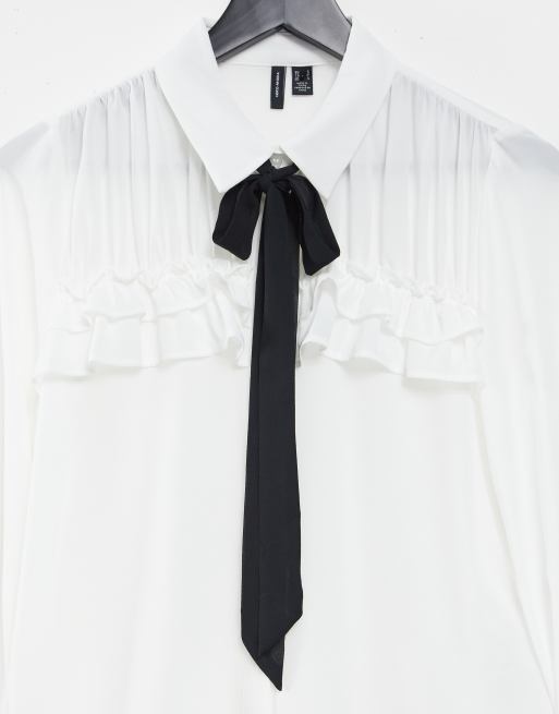 Black and white ruffle sales blouse