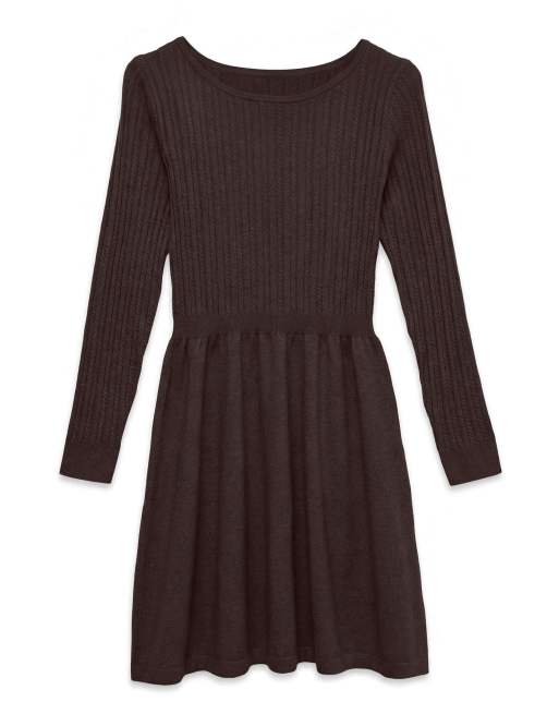 Vero Moda Shlie abito corto slim fit a maniche lunghe girocollo marrone, 5 di 5