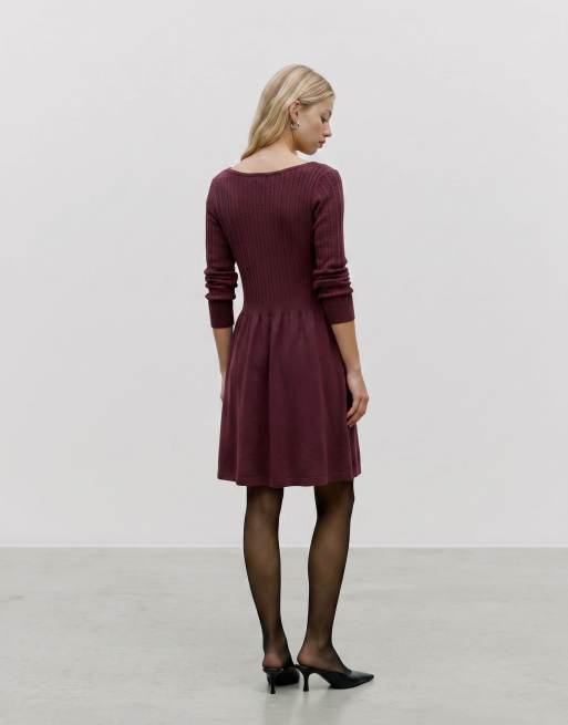 Vero Moda Shlie robe courte ras de cou à manches longues coupe slim rouge, 2 de 5