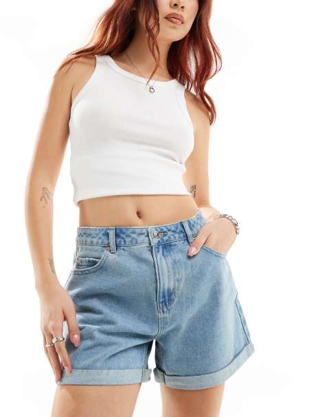 Vero Moda - Short ample en jean avec ourlets à revers - Bleu clair - view 1