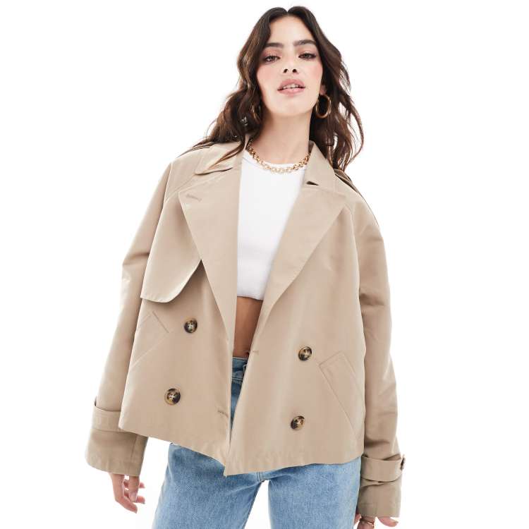 Vero Moda short boxy trench coat in beige | ASOS