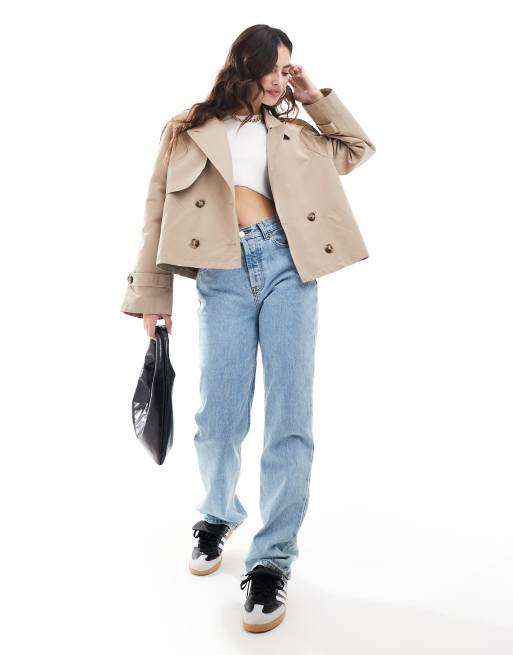 Short trench coat with snap button closure - Beige - Sz. 40