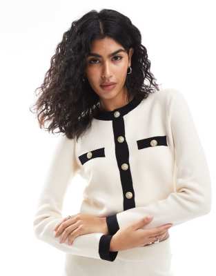 Vero Moda short buttondown cardigan co-ord with contrast trim in cream-White