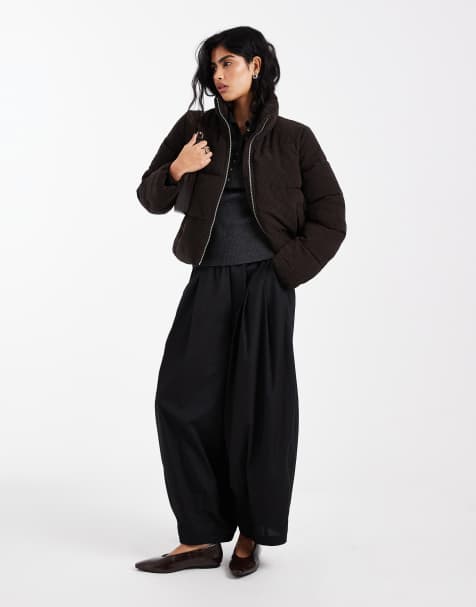 Vero Moda short corduroy puffer jacket in chocolate brown