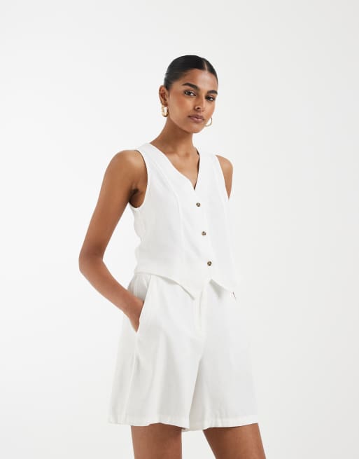 Vero Moda - Short d'ensemble ajusté en aspect lin - Blanc, 3 de 5
