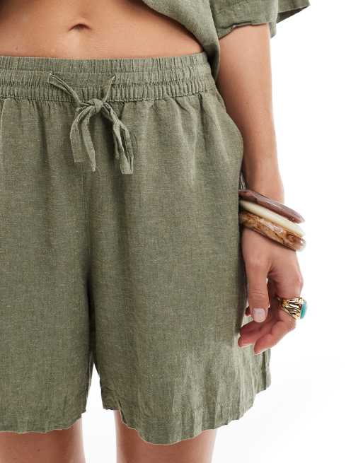 Vero Moda - Short d'ensemble aspect lin avec liens noués à la taille - Kaki, 3 de 5