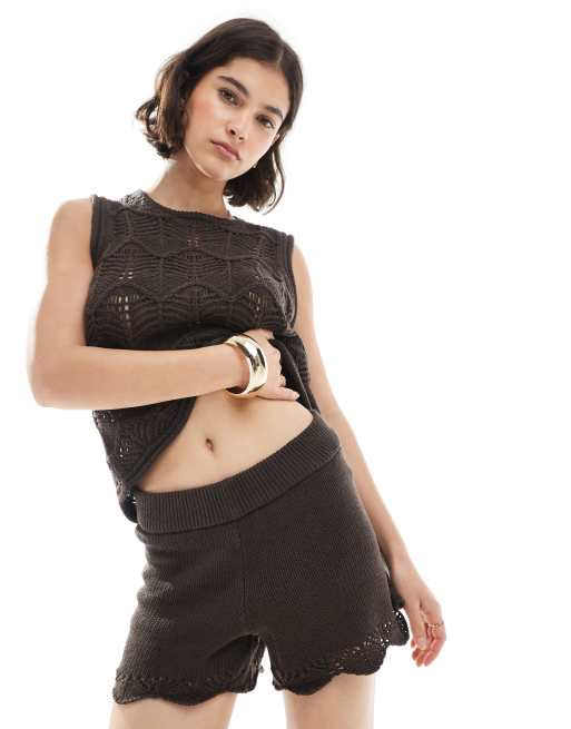 Vero Moda - Short d'ensemble en maille au crochet - Marron chocolat, 2 de 5