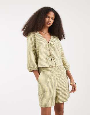 Short d'ensemble taille haute à carreaux vichy - Vert M