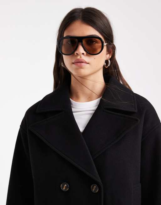 Vero Moda short double breasted formal coat in black, 2 of 4