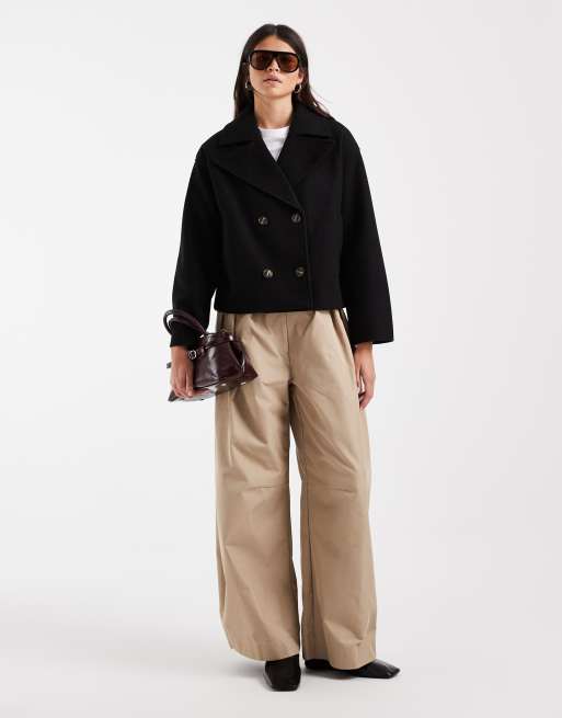 Vero Moda short double breasted formal coat in black, 3 of 4