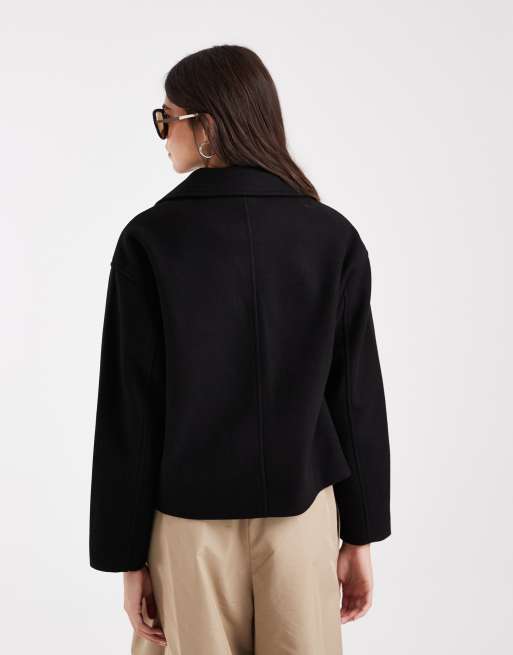 Vero Moda short double breasted formal coat in black, 4 of 4