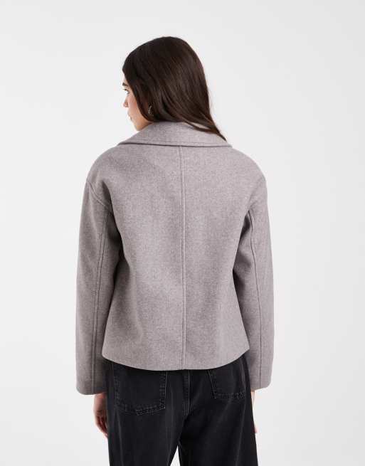 Vero Moda short double-breasted formal coat in driftwood melange, 3 of 4