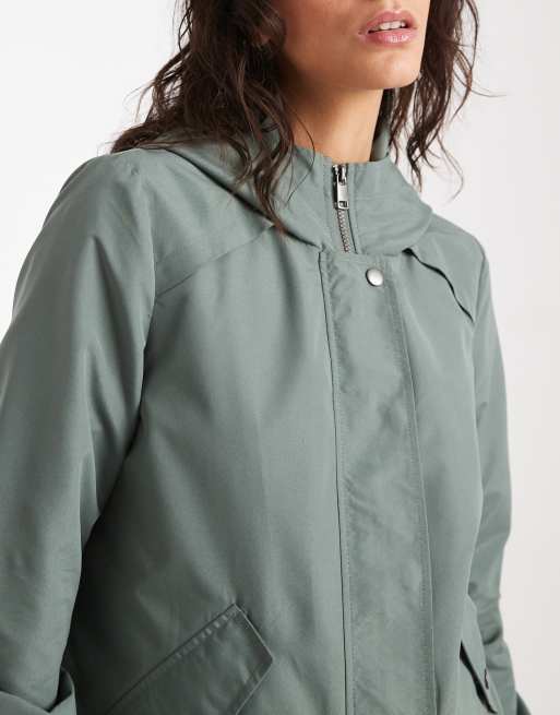 Vero Moda short festival rain coat with hood and drawstring hem in laurel green, 2 of 4
