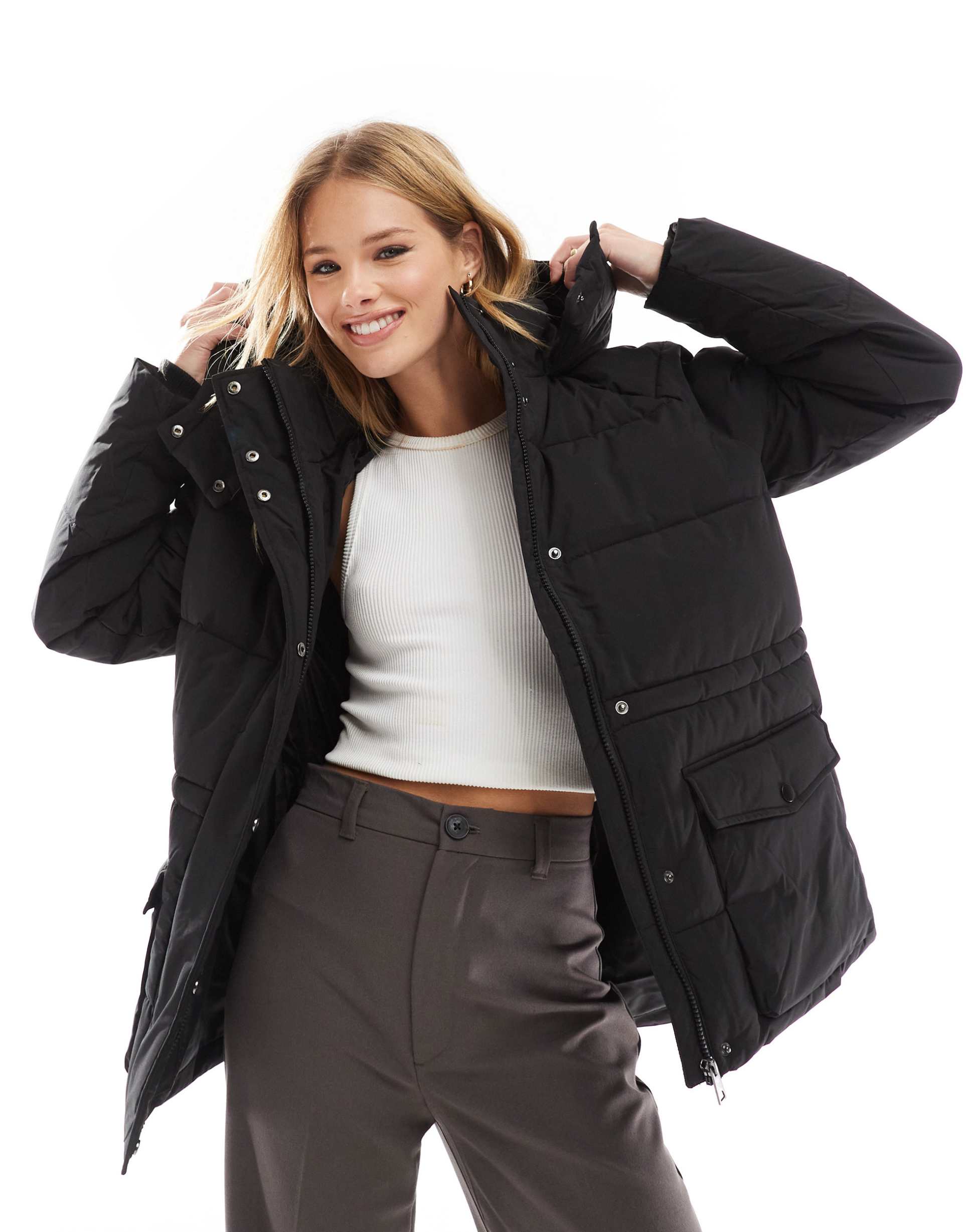 vero moda short hooded padded jacket in black