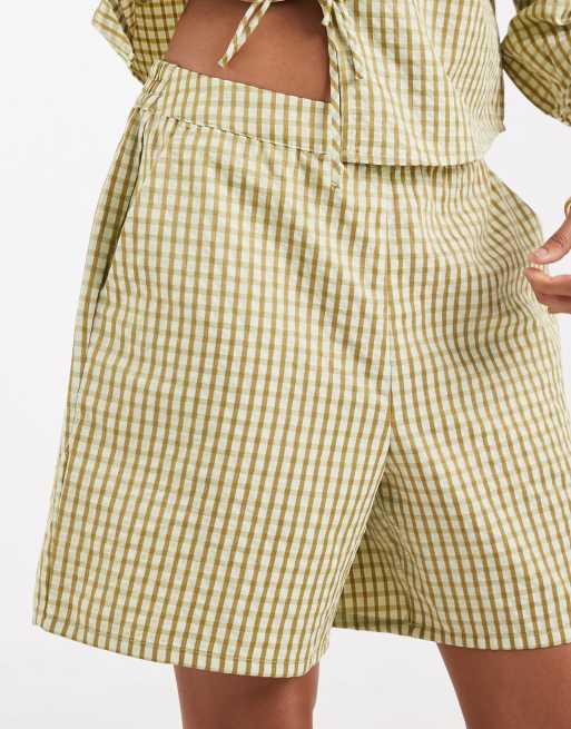 Vero Moda - Short met hoge taille en groene gingham ruit, deel van co-ord set, 4 van 5