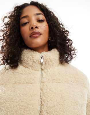 Vero Moda Short Paneled Teddy Jacket In Neutral