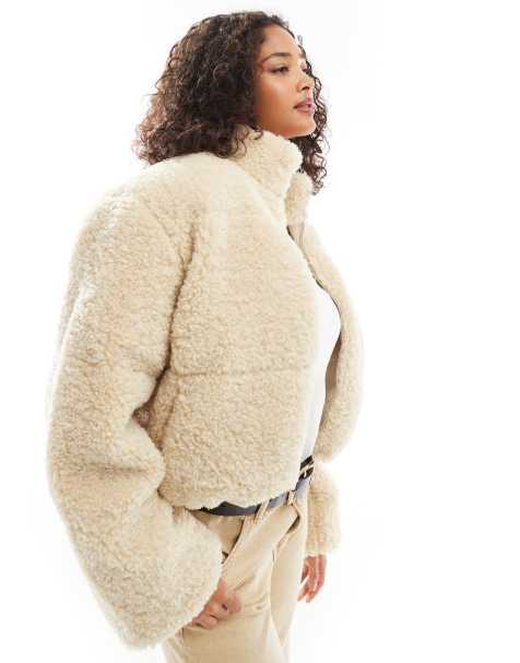 Vero Moda short panelled teddy jacket in oatmeal - view 1