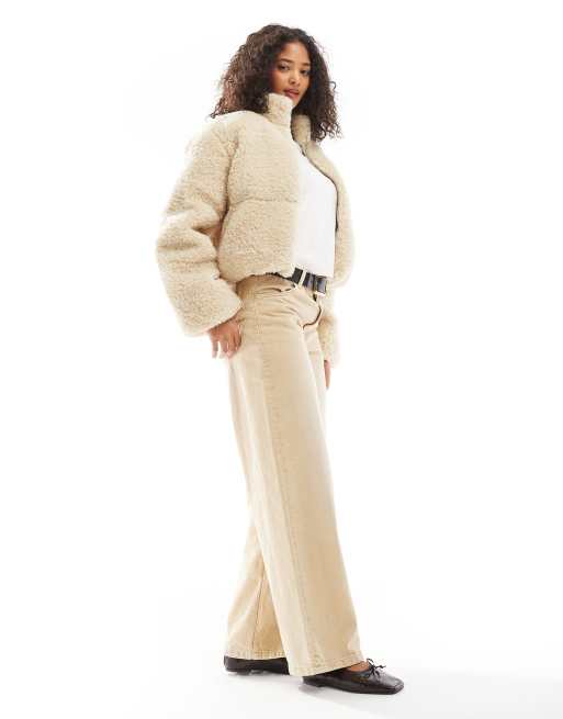 Vero Moda short panelled teddy jacket in oatmeal, 4 of 4
