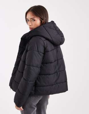 Vero Moda Short Puffer Coat With Hidden Zip Detail In Black