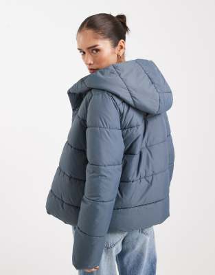 Vero Moda Short Puffer Coat With Hidden Zip Detail In Blue