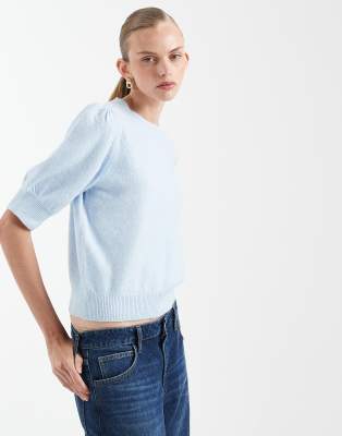 Vero Moda Short Sleeve Knit Top In Blue