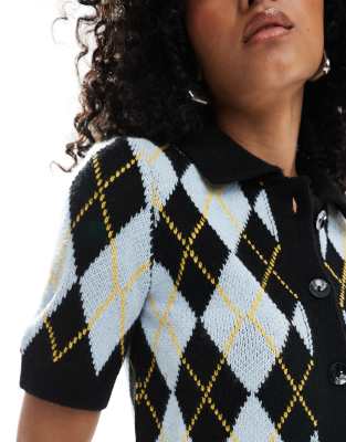 Vero Moda Short Sleeve Polo Neck Cardigan In Blue