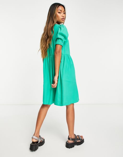 Vero Moda short sleeve round neck mini tea dress in green