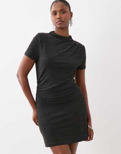 Vero Moda short sleeve ruched mini dress with glitter in black - view 1
