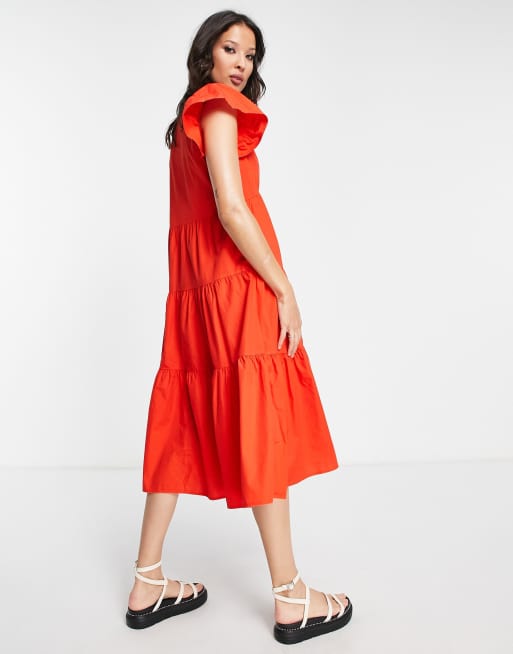knee length dresses for ladies Beige Printed Smocked Midi Dress