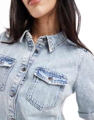 Vero Moda Short Sleeved Denim Mini Dress In Blue