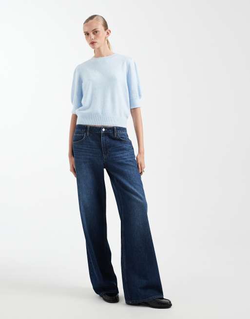 Vero Moda short sleeved knitted top in soft blue melange, 2 of 4