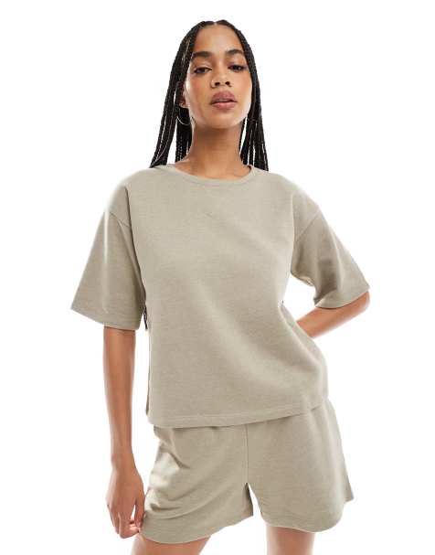 Vero Moda short sleeved sweat top co-ord in laurel oak - view 1